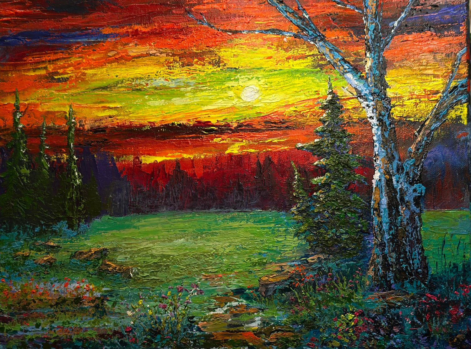 Spiritual sunset scene Christian artwork inspired by Psalm 113:3