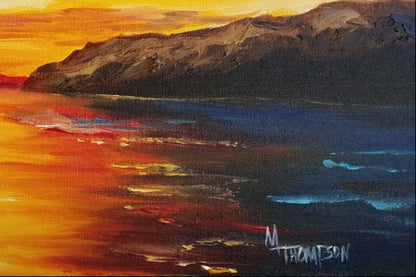 Radiant Horizon sailboat sunset print displayed on a wall – coastal seascape art by M. Thompson Studio